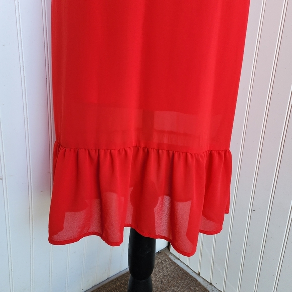 Monteau Fit & Flare Dress Women's Red Ruffled Spaghetti Straps Halter Neck Sz S - Picture 4 of 13